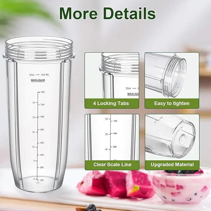 Reemplazo de taza de licuadora de 32OZ con 2 tapas para licuadora Ninja Auto IQ BL450 BL480 BL642 BL680 BN801 SS101 SS151