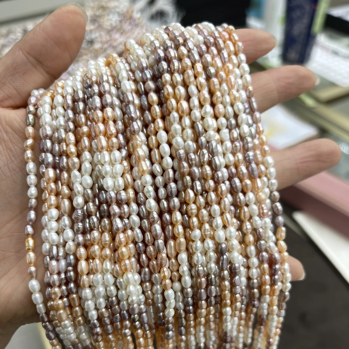 

3-4mm Natural Freshwater Pearl Colored Rice Purple Spacer Bead Jewelry Make DIY Necklace Bracelet Women Factory Wholesale Gift