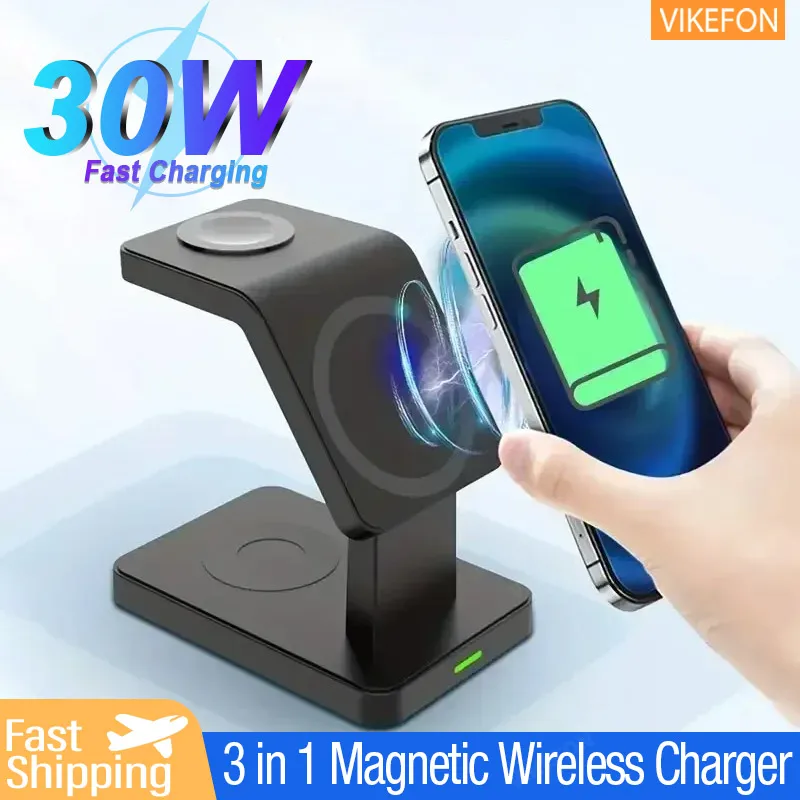 Magnetic Wireless Charger Stand 3 in 1 Fast Charging Station Dock for iPhone 15 14 13 12 11 Pro Max Apple Watch 5 6 7 8  AirPods