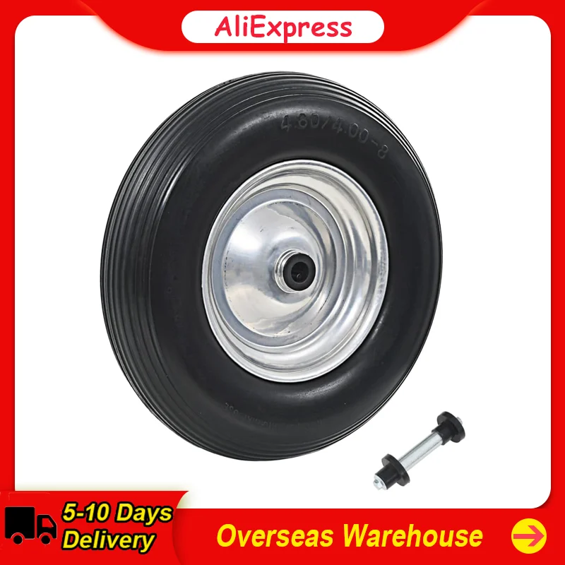 1PCS Wheelbarrow Wheels with Axles Solid PU 4.00-8 390 mm Garden Wear Resistant Lightweight Barbecue Accessories Wheelbarrow