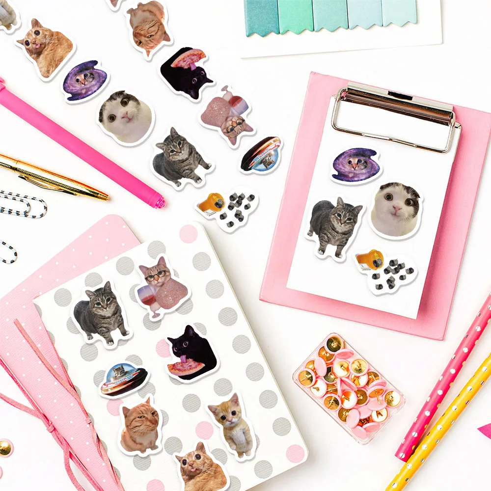 500 قطعة ملصقات مكافأة على شكل قطة كرتونية 10 مختلفة 2.5 سنتيمتر/1.0 بوصة مواء التعلم مكافأة مجموعة طوابع هدية للحفلات