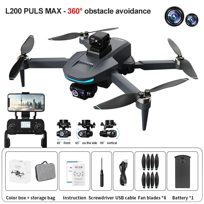 L200 Plus GPS Drone 4K Professionele HD Camera 3-Axis Gimbal Optionele Obstakelvermijding Borstelloze 5G WIFI FPV RC Quadcopter Speelgoed