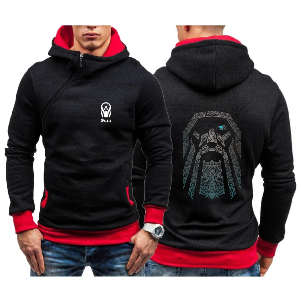 

2024 Men New Vikings Odin Warrior Legend Spring and Autumn Harajuku Fashion Printing Five-Color Sweatshirt Diagonal Zipper Tops