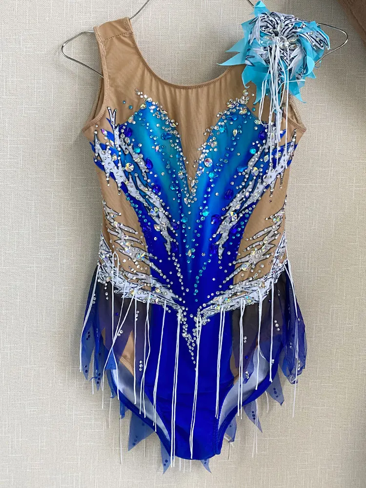 Figure skating performance dress, blue, graded test costume, customized performance competition dress