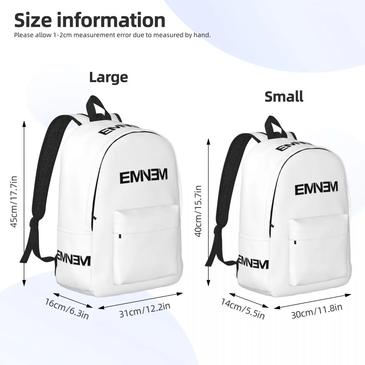 Eminem-男性と女性のためのヒップホップラッパーバックパック、カジュアルな学生の仕事のデイパック、ポケット付きラップトップショルダーバッグ