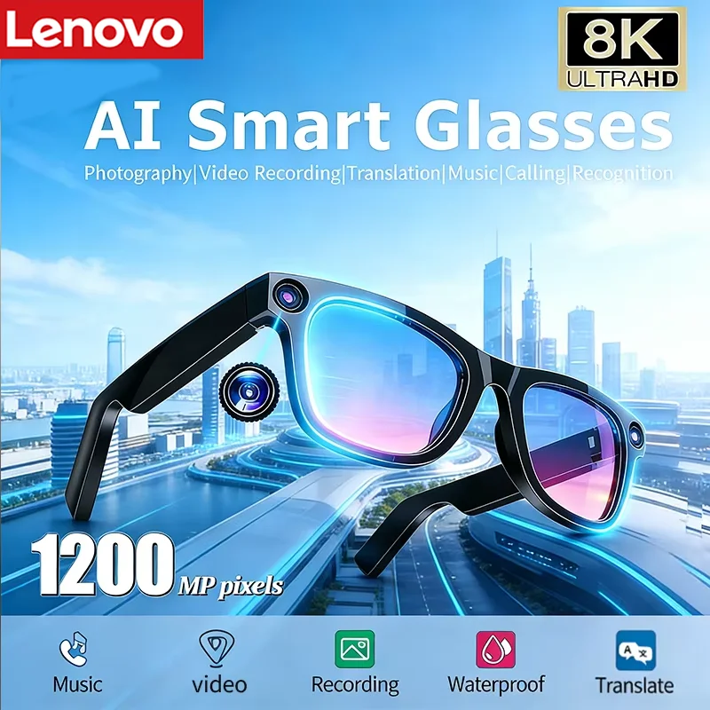 Lenovo ChatGPT 8K Smart AI Bril met 1200mp Camera, Touch Sport Bluetooth Zonnebril, Bellen, Muziekspeler voor Mannen en Vrouwen, Cadeau - afbeelding 2