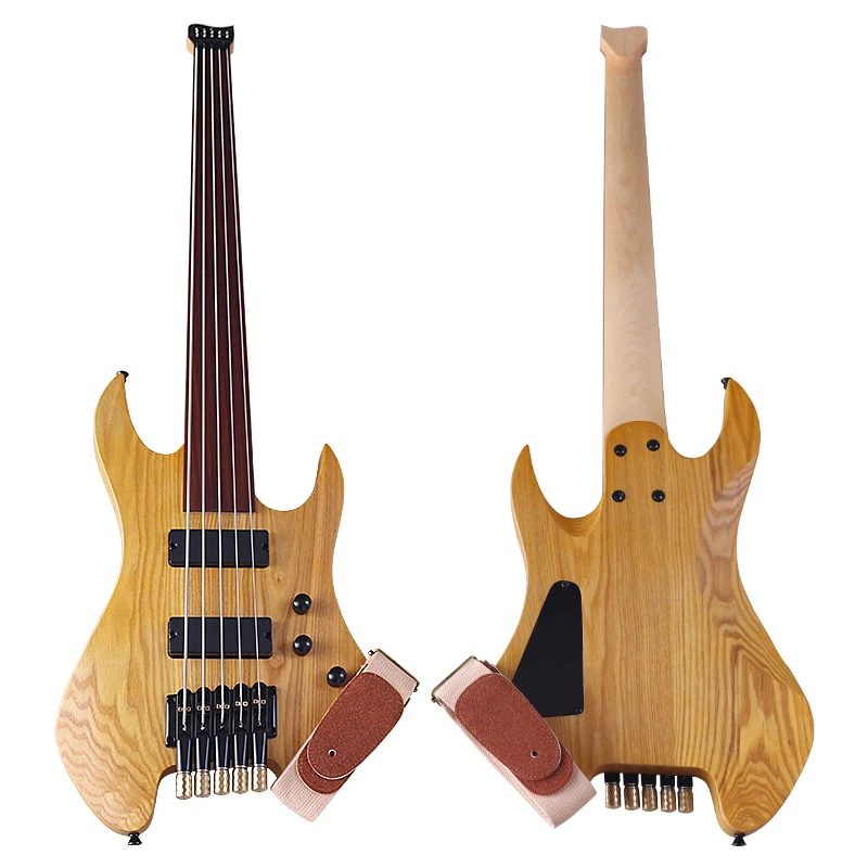 Fretless 5 Strings Headless Electric Bass Guitar 41 Inch Bass Guitarra Solid Ashwood Body New Arrival