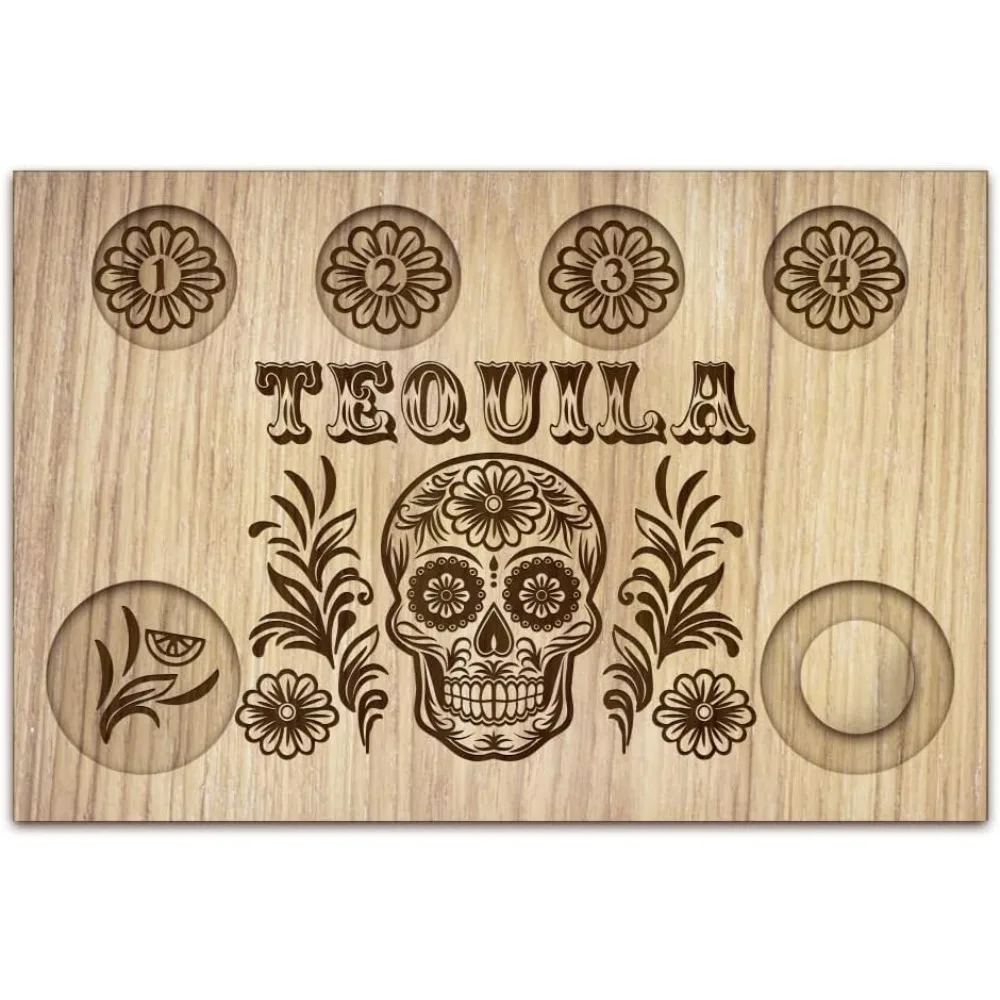 Plateau de service pour verres à Shot Tequila, crâne en sucre, support en verre en bois avec bord de sel, planche pour Bar, Restaurant, fête