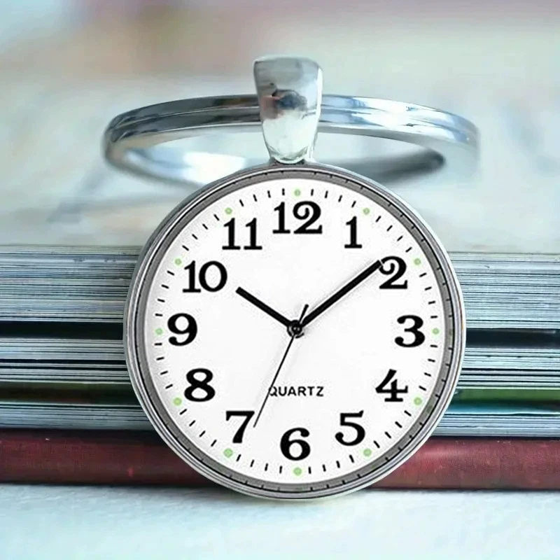 Fashion Round Clock Glass Time Gem Keychain Women Handbag Key Chain Lady Trinket Wedding Jewelry Man Car Keyring Girl Party Gift