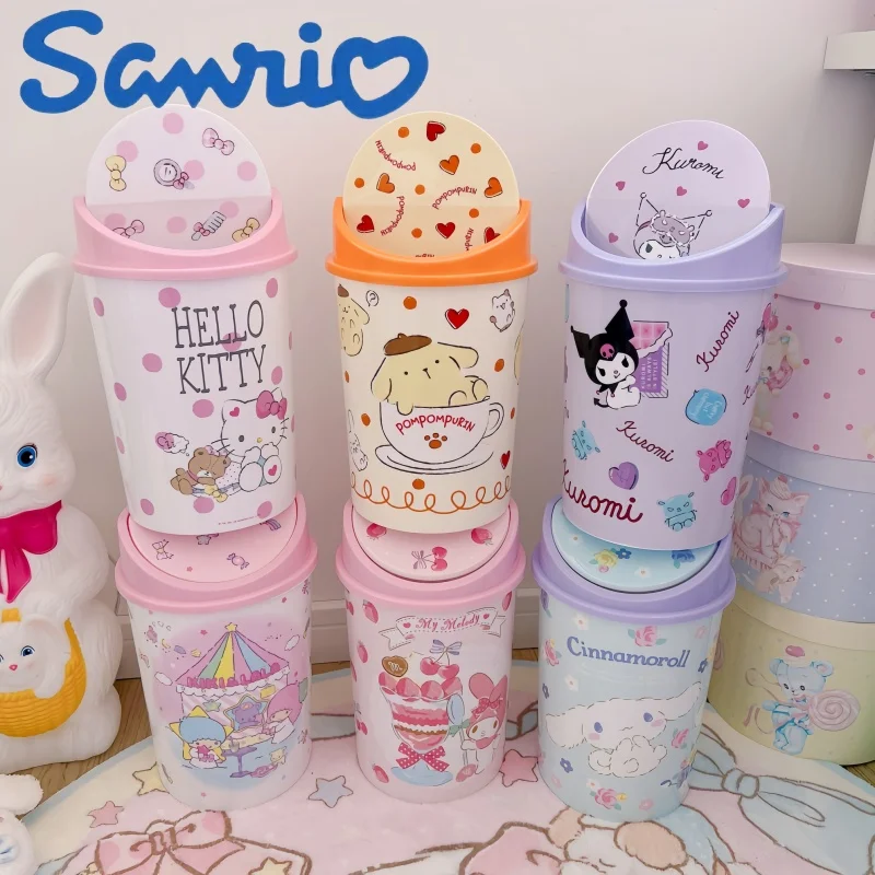 Hot Sanrio Cartoon Cute High Appearance Level Hellokitty Kuromi Trash Can Net Bathroom Bedroom Living Room Garbage Basket Gifts