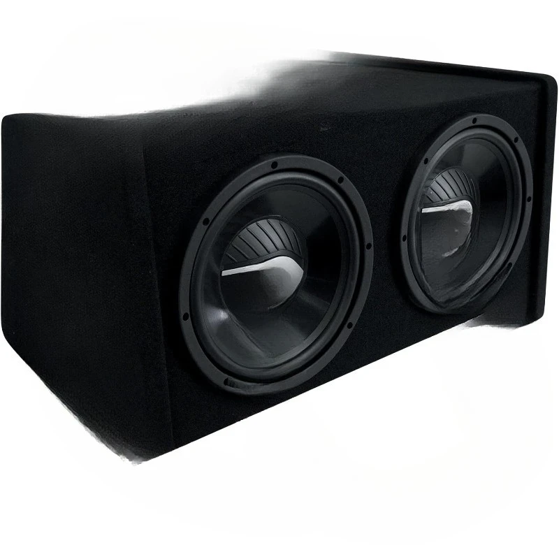 مضخم صوت للسيارة RV1010P مزدوج 10 بوصة 1000 وات في صندوق حاوية فرعية بفتحات تهوية، أسود