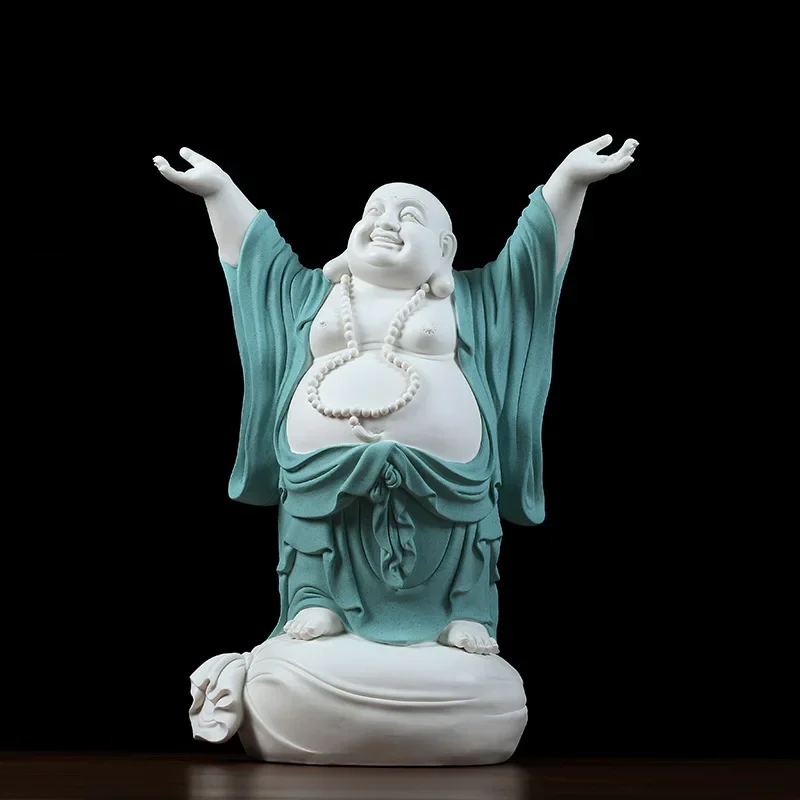 V8 Ceramics Everyone is Happy Maitreya Laughing Buddha Ornament White Porcelain Belly Lucky Cloth Bag Maitreya Buddha Offering