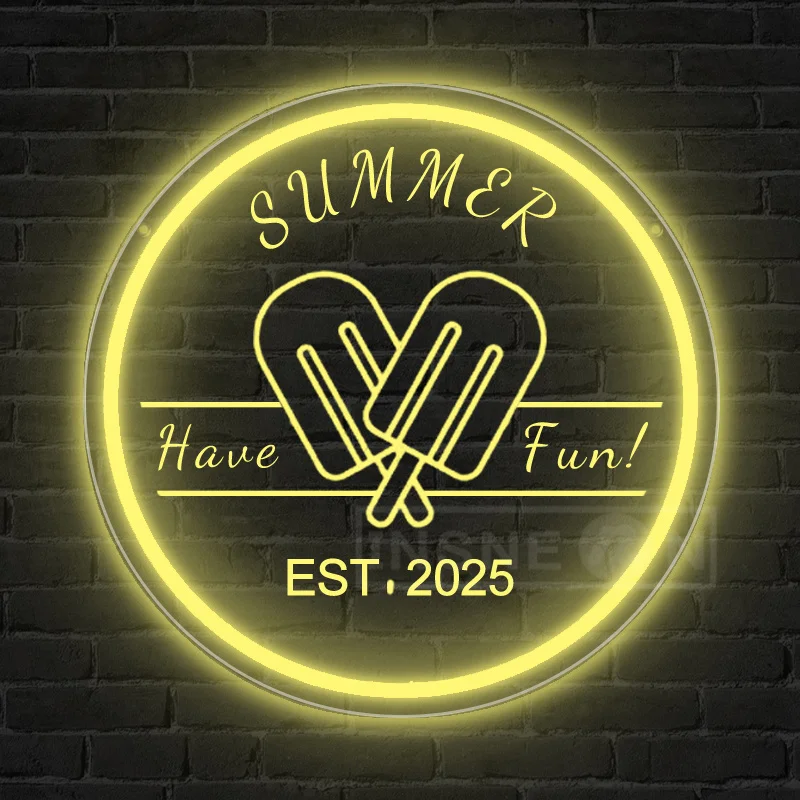 Customizble Summer Ice Cream Neon Sign Light USB-Powered Wall Decor Switch Playful Design Beach Bar Bedroom Party Durable Decor