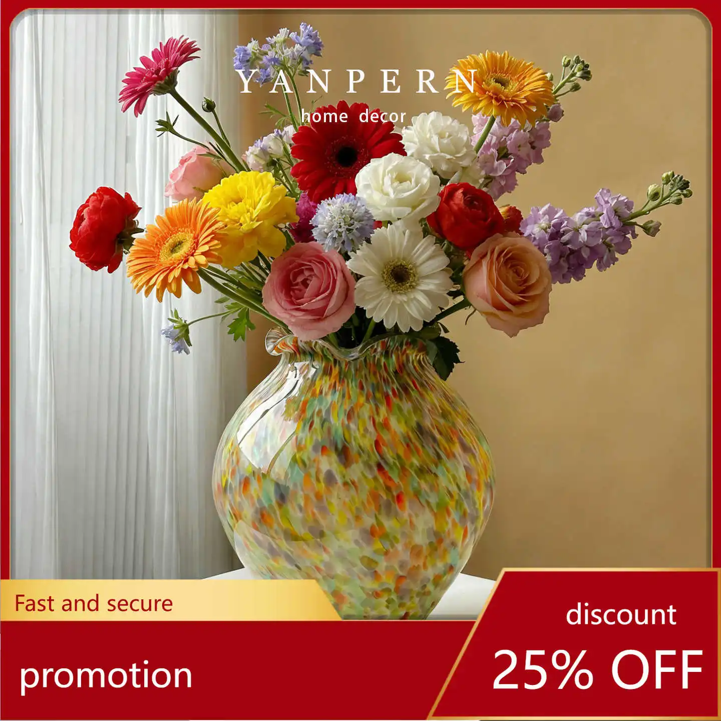 YFY premium colorful speckled glass vase - vintage home decor for living room and dining table floral arrangements