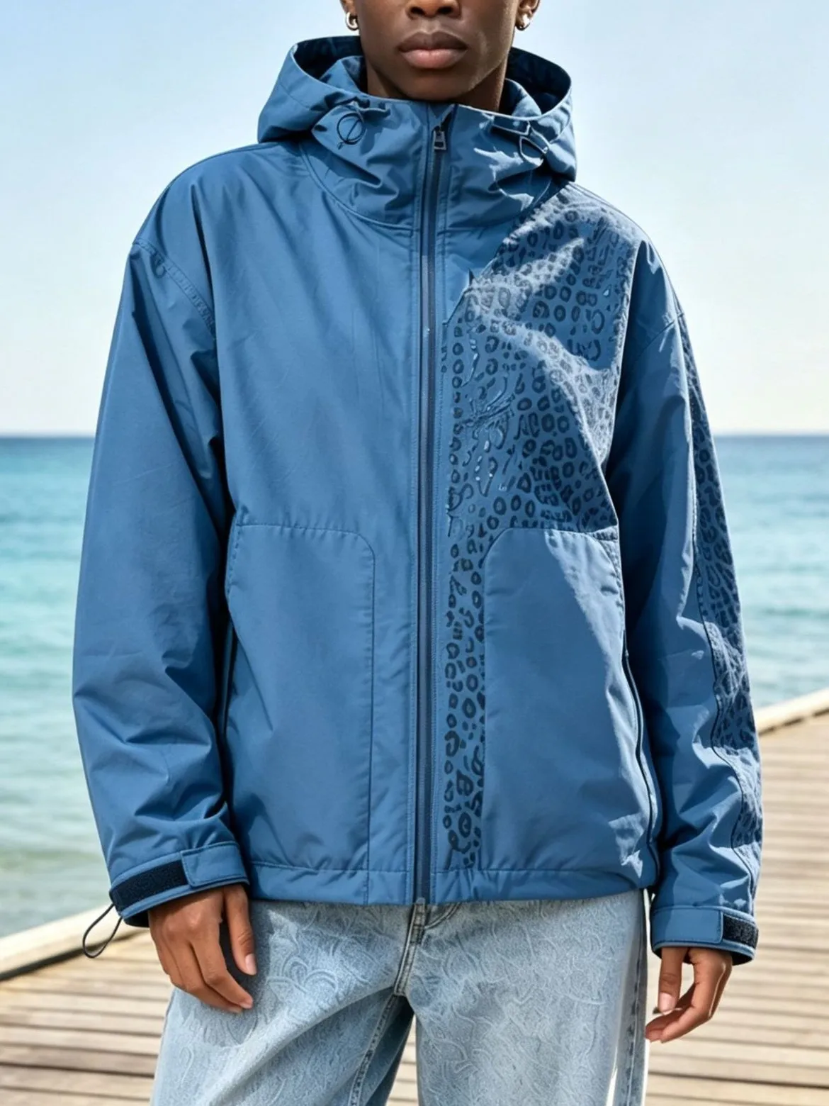 Casual Hooded Coat Loose Fit Commuter Style with Regular Length Topstitched Patch Pockets Spring Long Sleeves Men Jacket