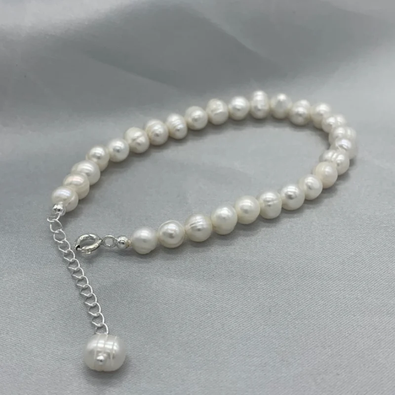 6-7mm Pearl Bracelet For Women Natural Freshwater Pearl 925 Sterling Silver Strand Bracelets