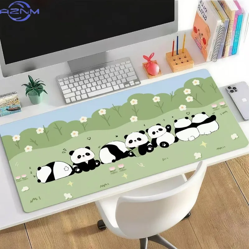 Sweet Floral Green Panda Cartoon Mouse Pad, Non‑Slip Waterproof Mouse Mat for Study Laptop Setup