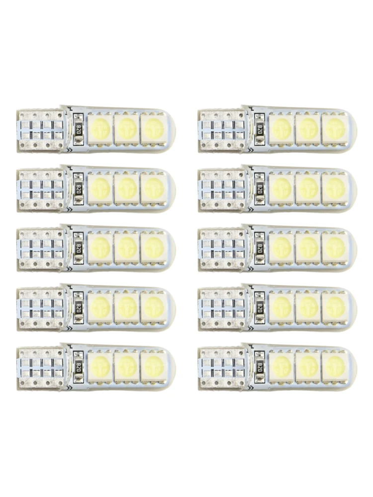 Carcasa de silicona Canbus LED blanca, placa de matrícula de 12V cc, 10 piezas, 194 W5W, Car-5050-6SMD, ahorro de energía, ecológica