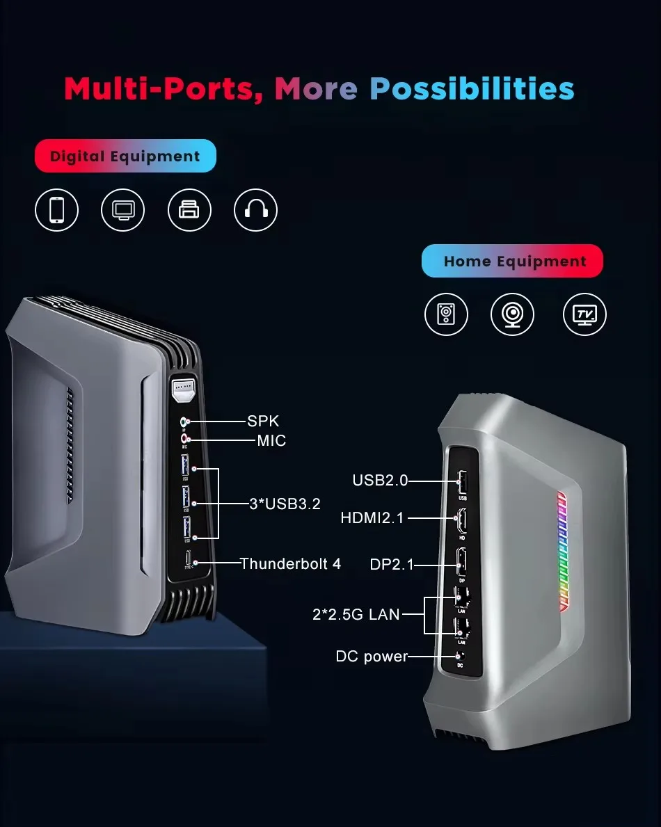 Topton F12 AI Gaming Mini PC 15th Gen Intel Core Ultra 9 285H 7 255H 2x2.5G LAN 2xDDR5 2xPCIe Thunderbolt 4 Windows 11 RGB WiFi6