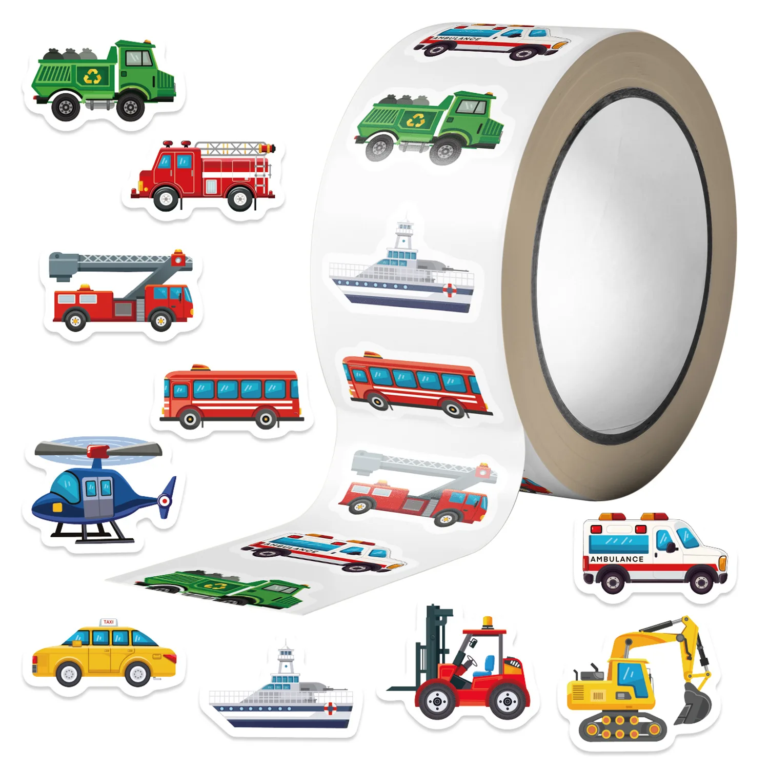 500PCS Cute Truck Construction Vehicle Sticker Roll Reward Encourage Sticker For Labels Thank You Sticker Toys Waterproof Stick