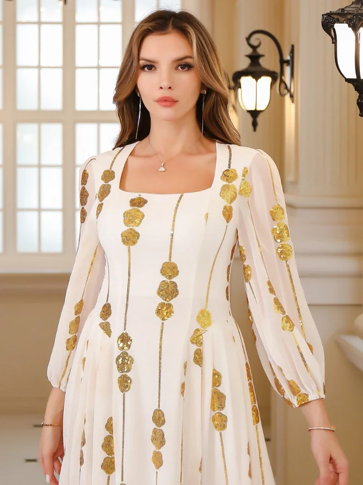 Vestido muçulmano com lantejoulas para mulheres, Ramadan Abaya, Kaftan longo, Kaftan marroquino, Dubai, Robe turco, Jalabiya, festa, 2022, Eid, 2024