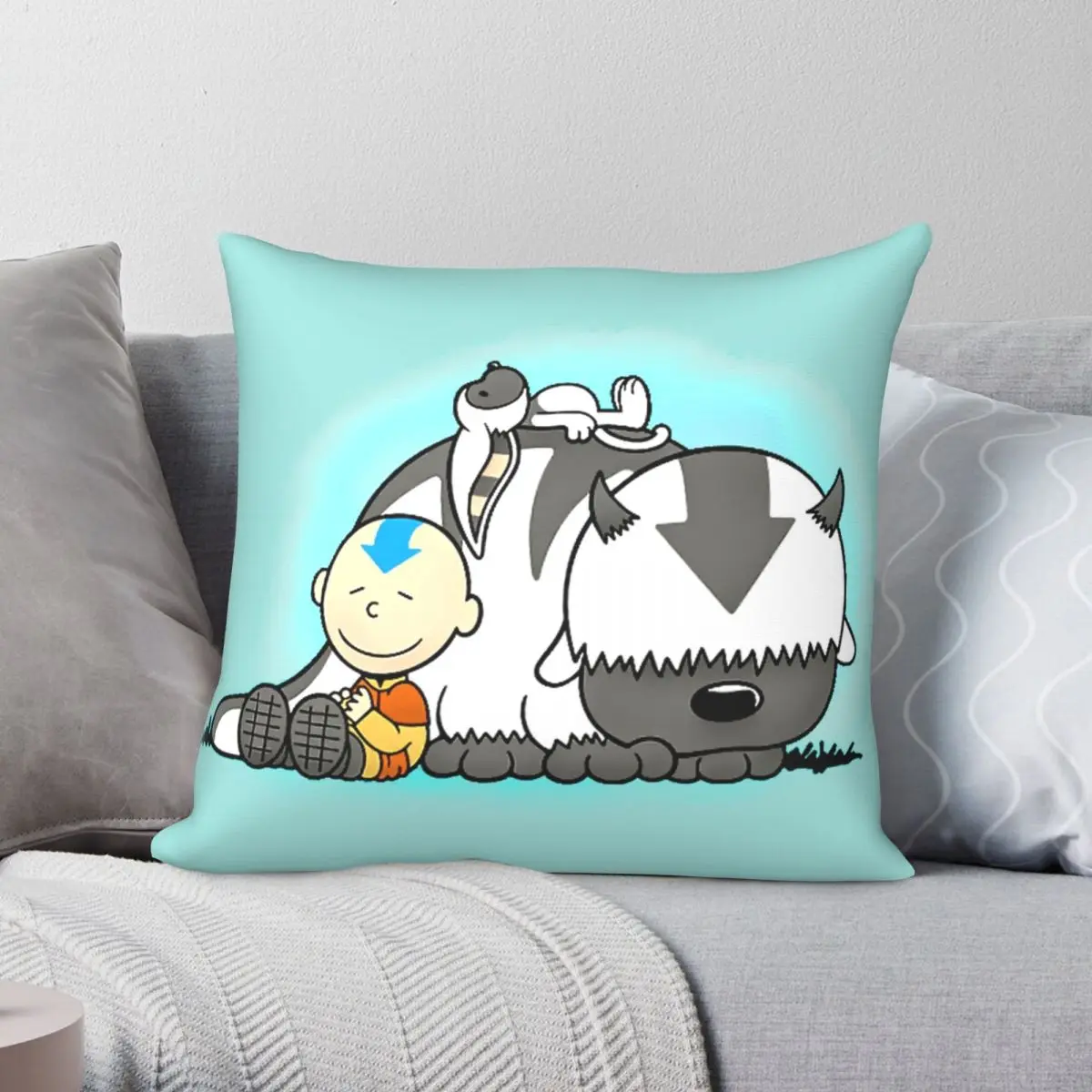 Aang And Appa Avatar Pillowcase Polyester Linen Velvet Creative Zip Decorative Pillow Case Home Cushion Cover