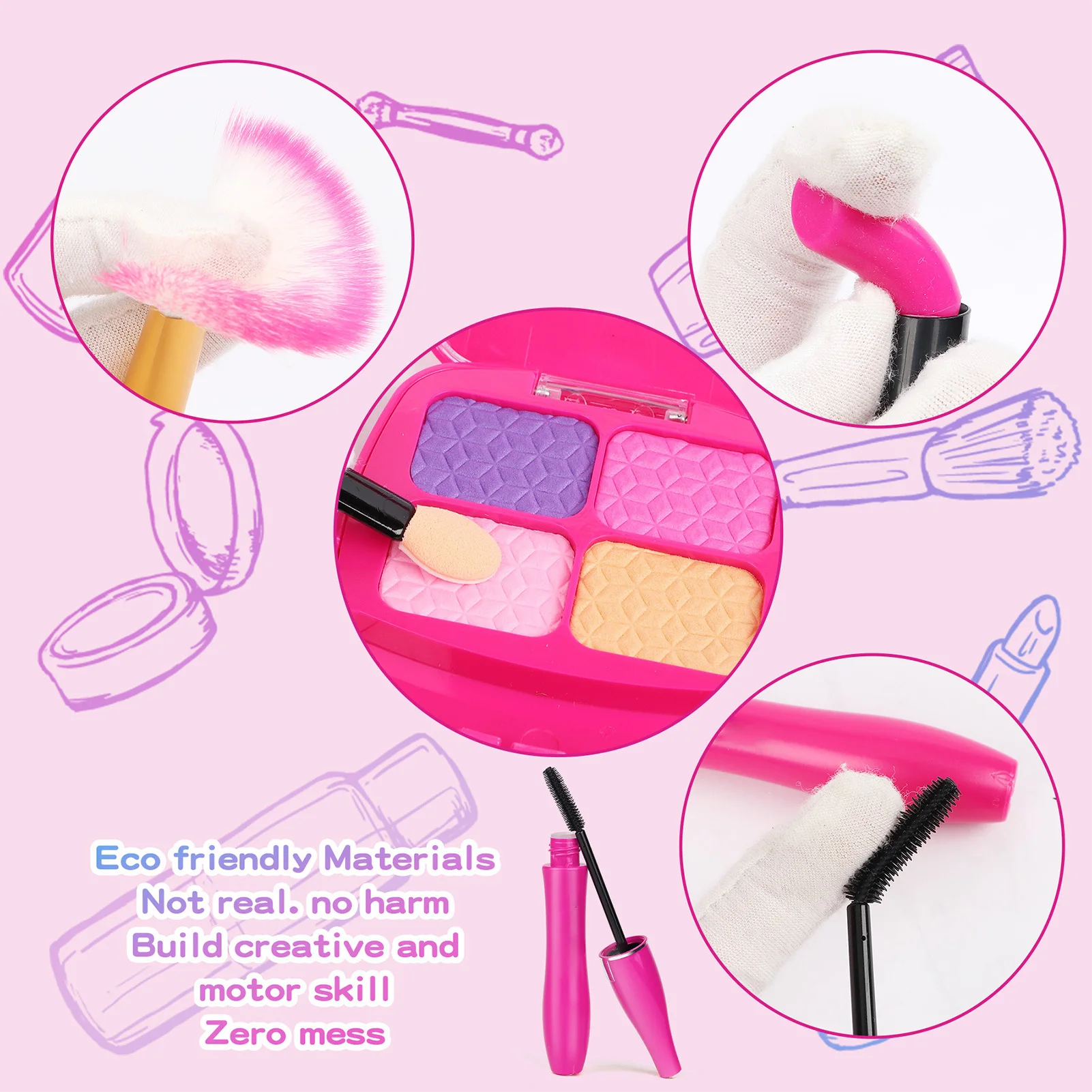 Kids Pretend Makeup Kit Fake Makeup Kits With Cosmetic Bag For Little Girls Birthday Christmas Toy Makeup Set For Toddler Little