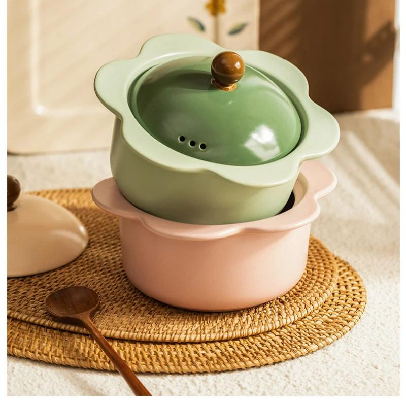 

Sunflower Shaped Ceramic Pots Domestic Gas High Temperature Resistant Soup Pot Casserole Pink Kitchen Cookware Cooking Pots