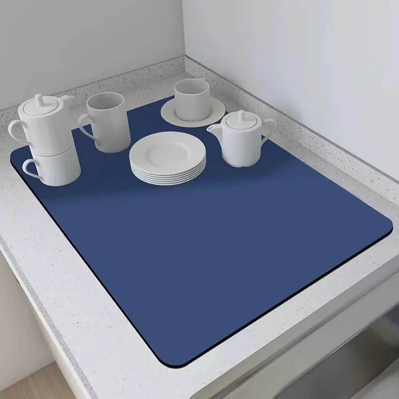 Dish Drying Mat Super Absorbent Hide Stain Rubber Backed Kitchen Countertop Dinnerware Tableware Under Coffee Bar Pot Cup Mat