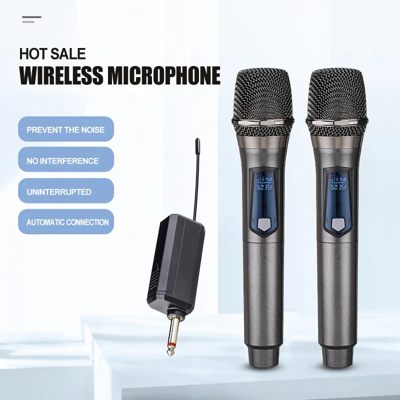 

Беспроводной микрофон UHF, записывающий караоке, 2-канальный ручной микрофон для вечерние Ринок, семейных конференций, церкви, школ, 6,5 мм