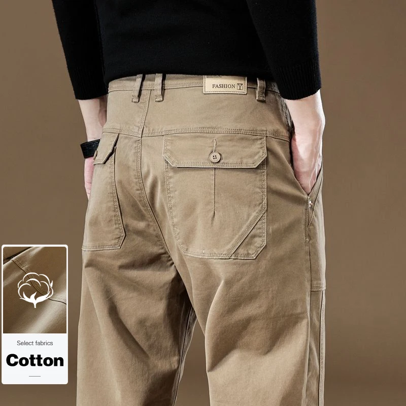 

97% хлопковые брюки-карго, мужские модные эластичные джоггеры, свободные зауженные брюки, винтажная осенняя мужская одежда высокого качества