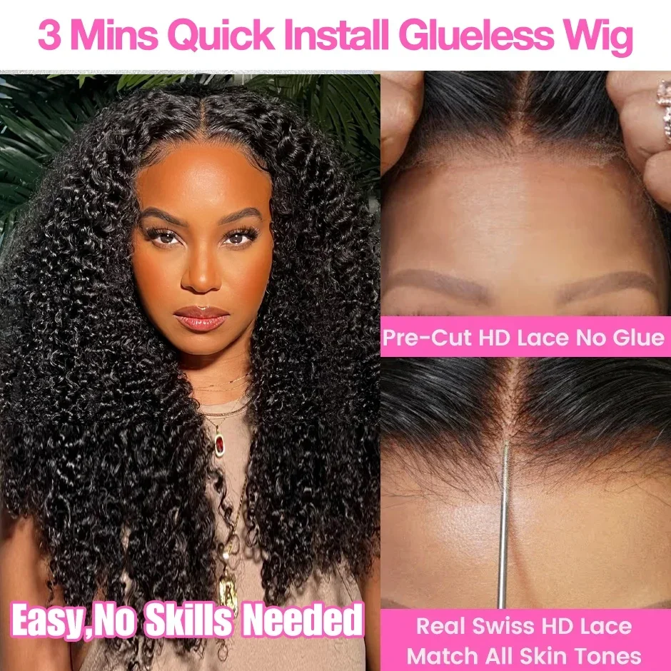 Kinky Curly Wigs 13x6 HD Lace Frontal Wig Glueless Human Hair 4C Afro Curly Lace Front Human Hair Wigs 4x4 HD Lace Closure Wigs