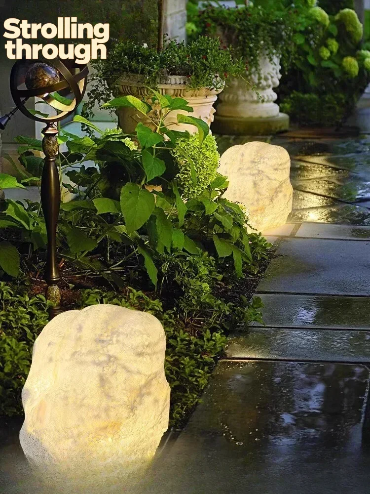 

Садовый светильник для ландшафтного дизайна, уличный, водонепроницаемый, напольный, атмосферный, имитация камня, из смолы.