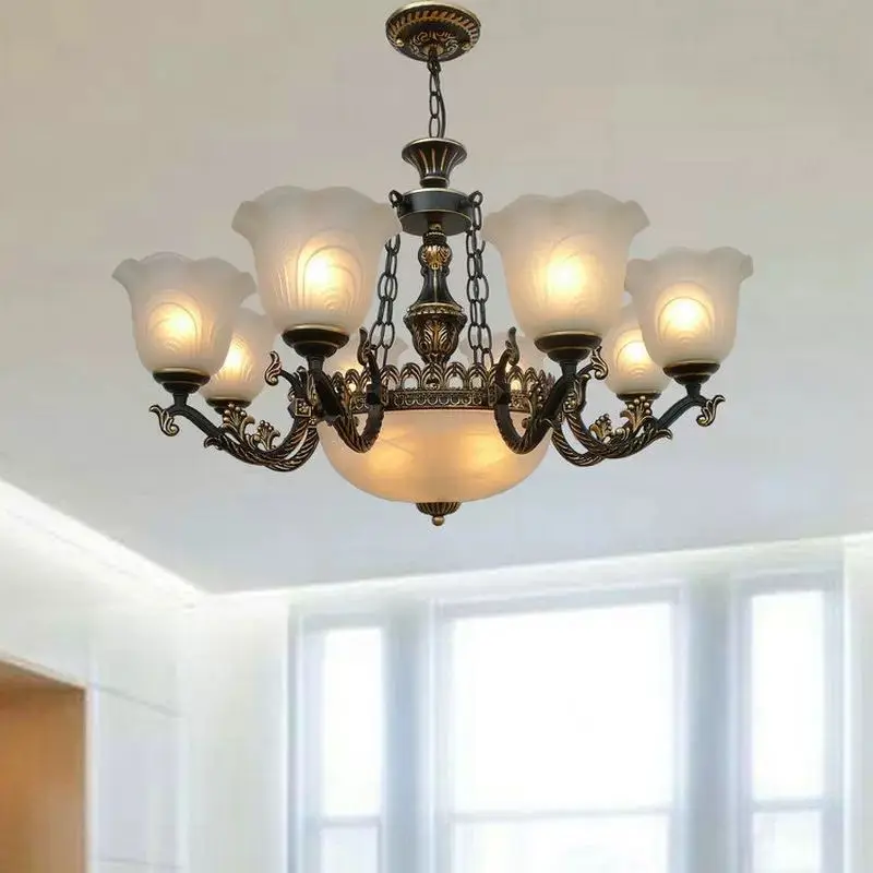 American Antique Iron Chandelier living room bedroom European luxury classic glass pendant lamp free shipping