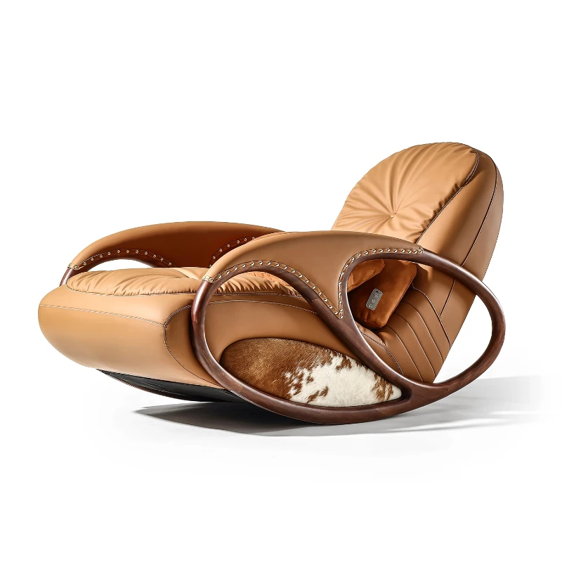 

Artistic solid wood leather massage recliner leisure chair