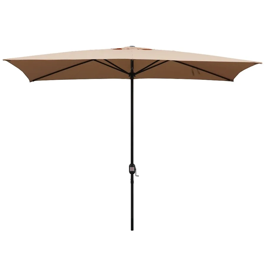 Abble 10x6.5ft Rectangular Patio Umbrella with Crank Handle Outdoor Market Umbrella with 6 Sturdy Umbrella Ribs, Waterproof, Tan