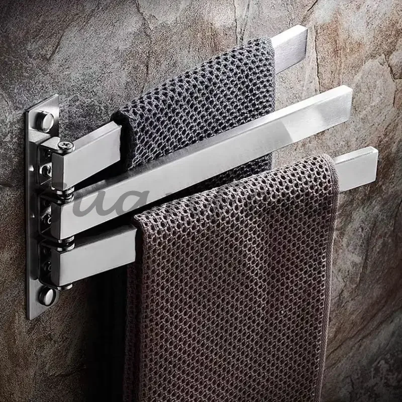 304 Stainless Steel Foldable Swivel Towel Rack Brushed Finish Rotatable Bathroom Towel & Clothes Hanging Rack