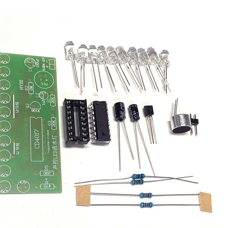 CD4017 DIY aktywowana głosem LED lampka wodna zestaw sterowania zabawa produkcja elektroniczna nauczanie szkolenie elektroniczny zestaw zrób to sam