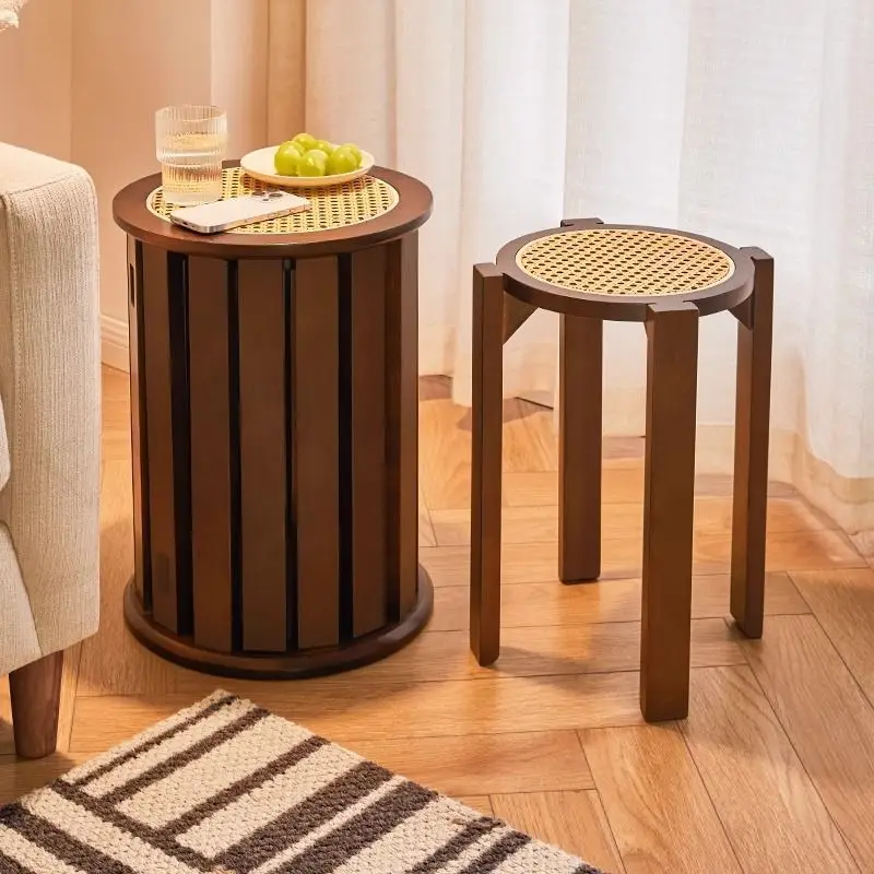 

Solid wood stackable household round stool living room combination dining table bench wooden storage