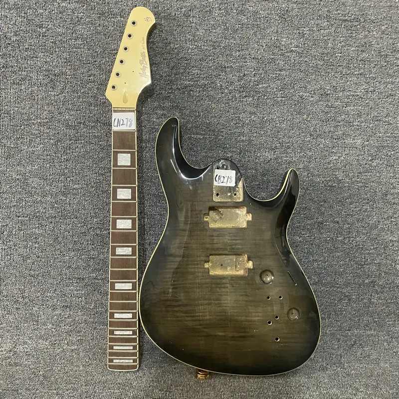 CN278CB278 DIY Guitar Kits Brown Flamed Maple Body with 21 Frets Maple Neck Unfinished Version with Damages for Replace