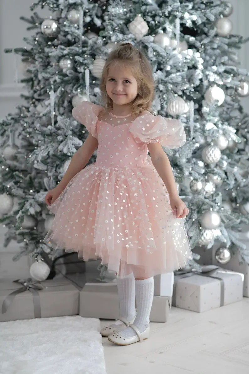Pink Polka Dot Tulle Mommy and Me Dresses Short Sleeve Birtday Party Dress for Mother and Daughter With Linning Mum and Kids