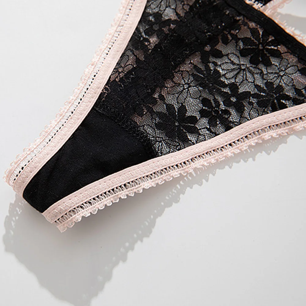 Spitzenbesatz Mädchen Design inspiriert Doppelgürtel G String Sexy Höschen aushöhlen Tanga hochwertige transparente Unterhose Dessous – Detail 16