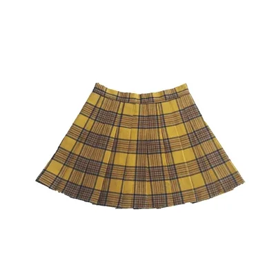 New Women Fashion Street Style Big Size High-Waisted Yellow Chequered A-shaped pleated Charming Fashion Short Skirt XS-5XL