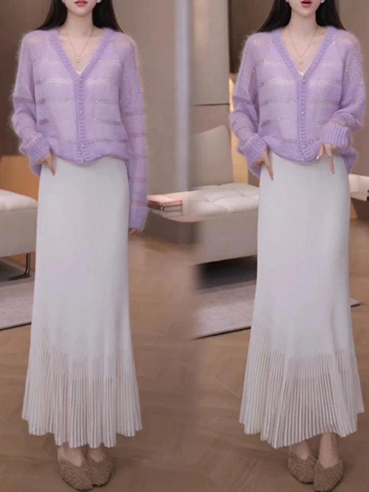 

Модный женский вязаный свитер с V-образным вырезом и длинными рукавами, с ажурным дизайном, повседневный, элегантный, для осени