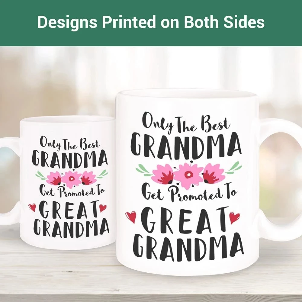 Grandma Coffee Mugs Promoted to Great Grandmother Nana Cups Grandparents Gifts, Drinkware, Coffeeware, Home Decal, Mom Papa Mugs