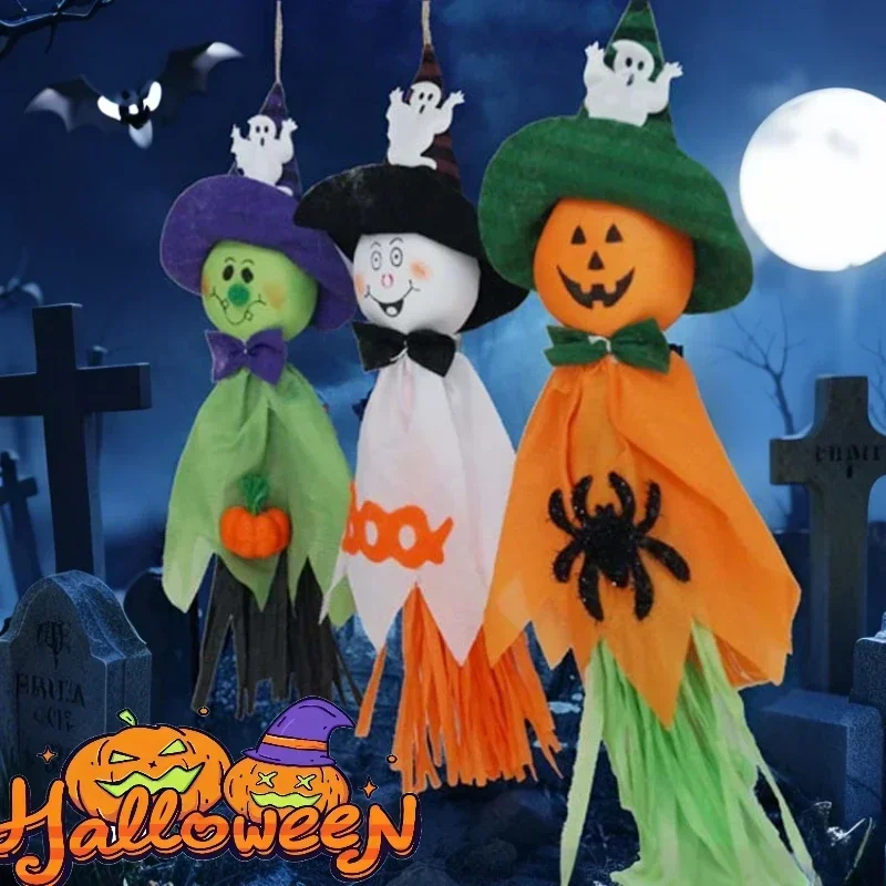 1-5PCS Halloween Hanging Ghosts with Pumpkin Straw Windsock Outdoor Decor for Garden Lawn Party Scary Pendants Holiday
