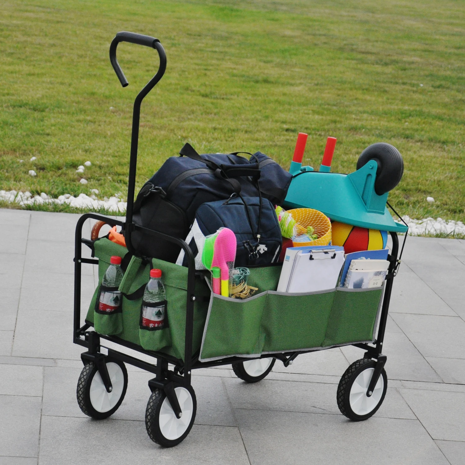 

Foldable Green Wagon Cart for Garden, Shopping, and Beach