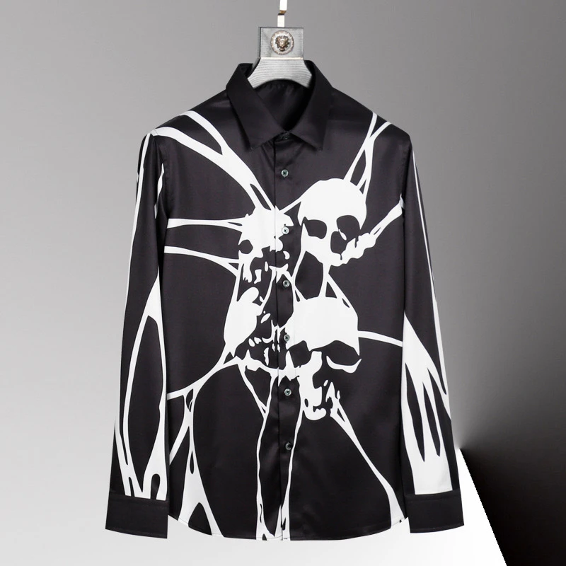 Camisa de hombre con estampado 3D, camisa de manga larga con solapa y un solo pecho, diseño informal a la moda, cuerpo delgado, talla grande 5XL