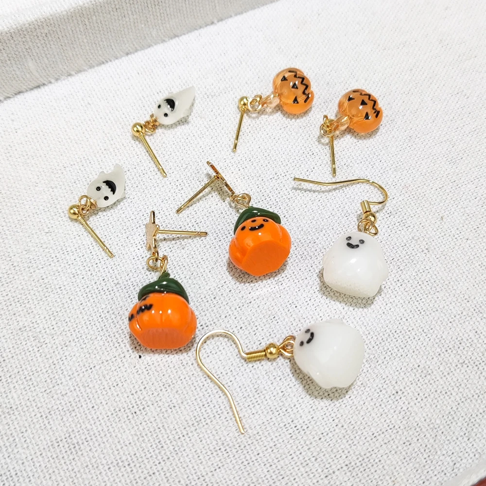 New Fashion Kawali Pumpkin Ghost Resin Glod Plated Drop Earring Charm Halloween Party Personality Jewelry Gift