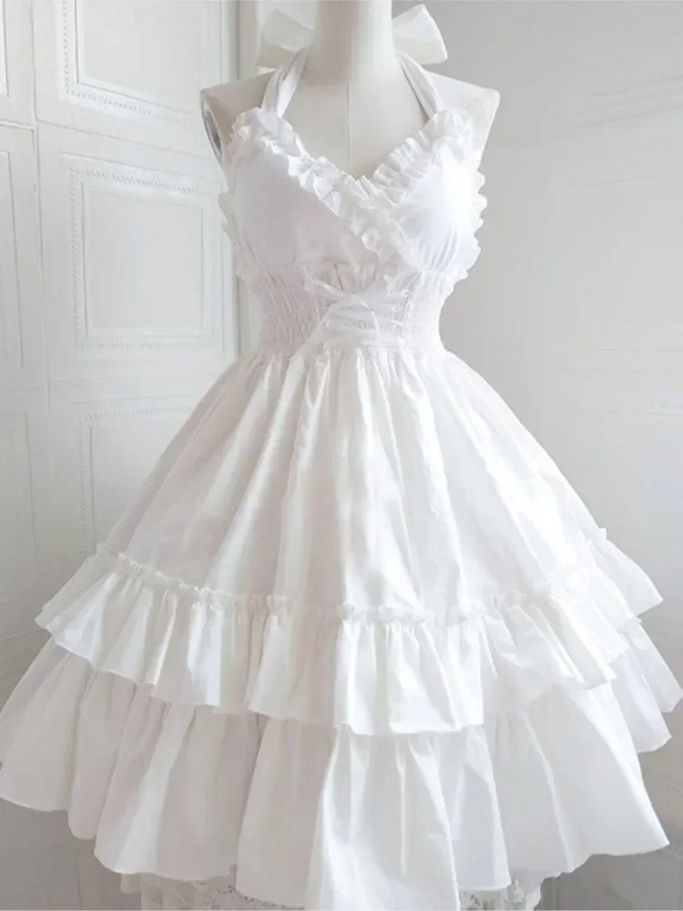 Letnia klasyczna elegancka sukienka na szelkach Lolita solidna Kawaii Lolita Retro miękka dziewczyna spotkanie przy herbacie JSK sukienka na szelkach